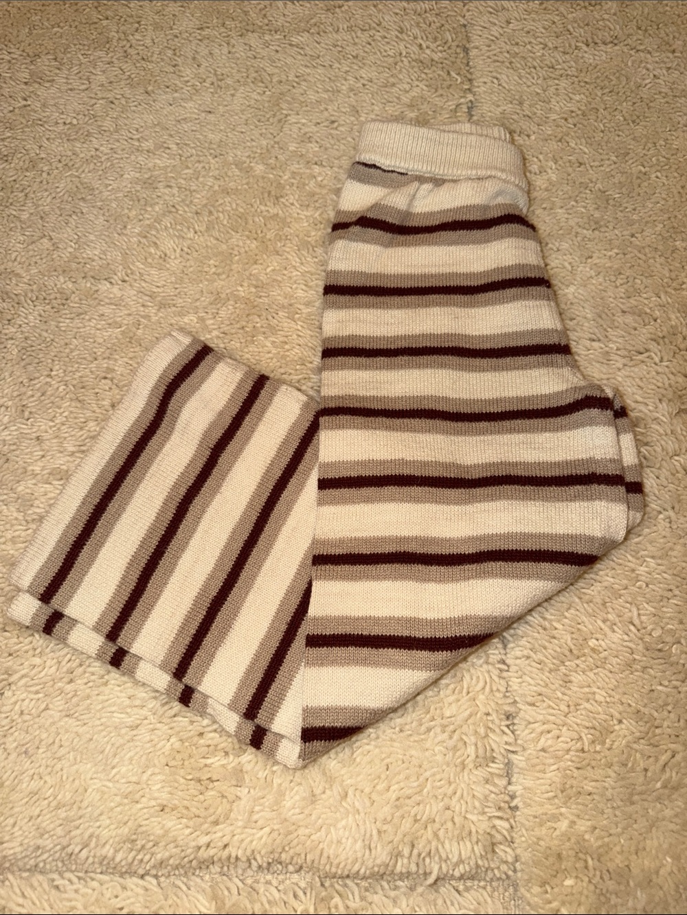 Rylee + Cru Cream and Brown Striped Knit Pants